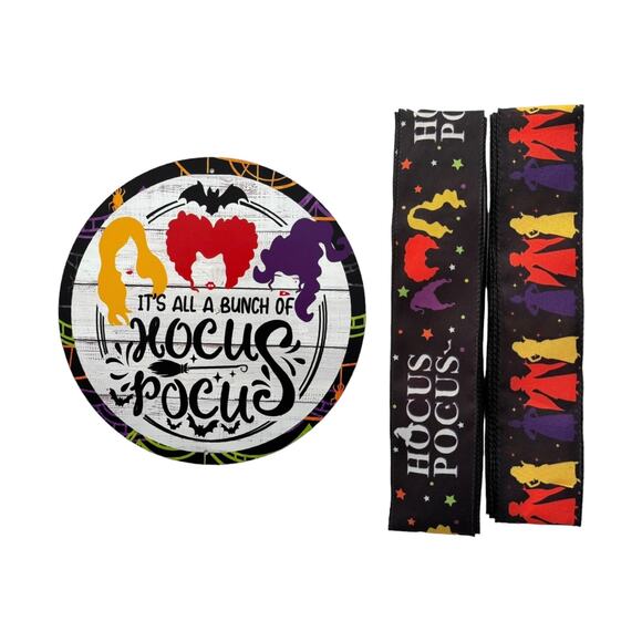 Three Witches Halloween Wreath Kit | Three Witches Sign and 6 Yards Ribbon - Picture 1 of 5